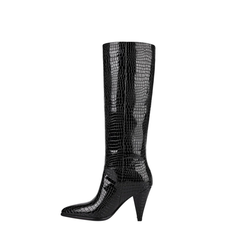 Sleek Textured Black Knee High Boots