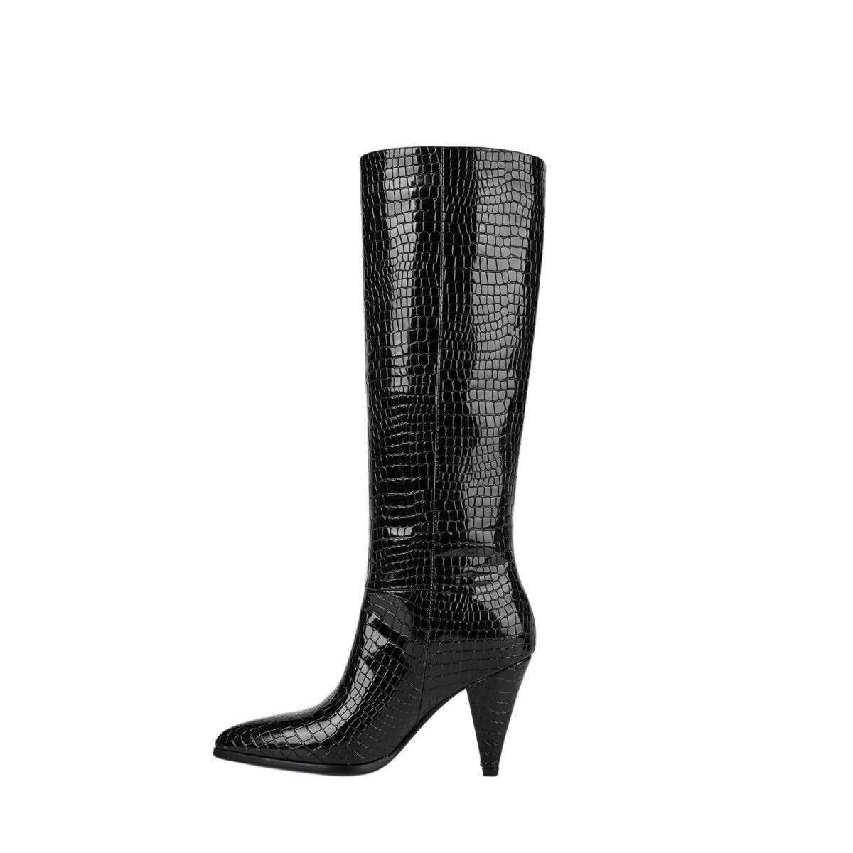 Sleek Textured Black Knee High Boots
