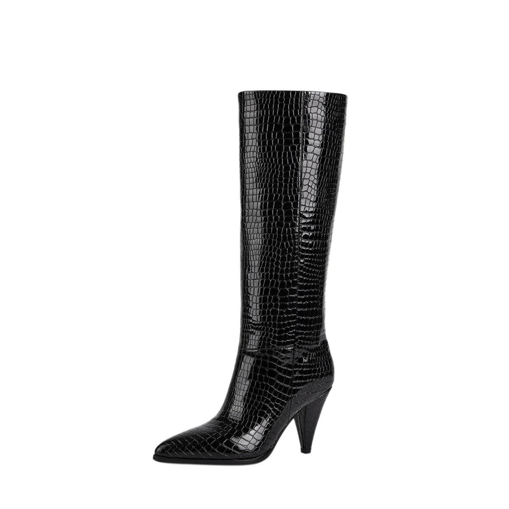 Sleek Textured Black Knee High Boots