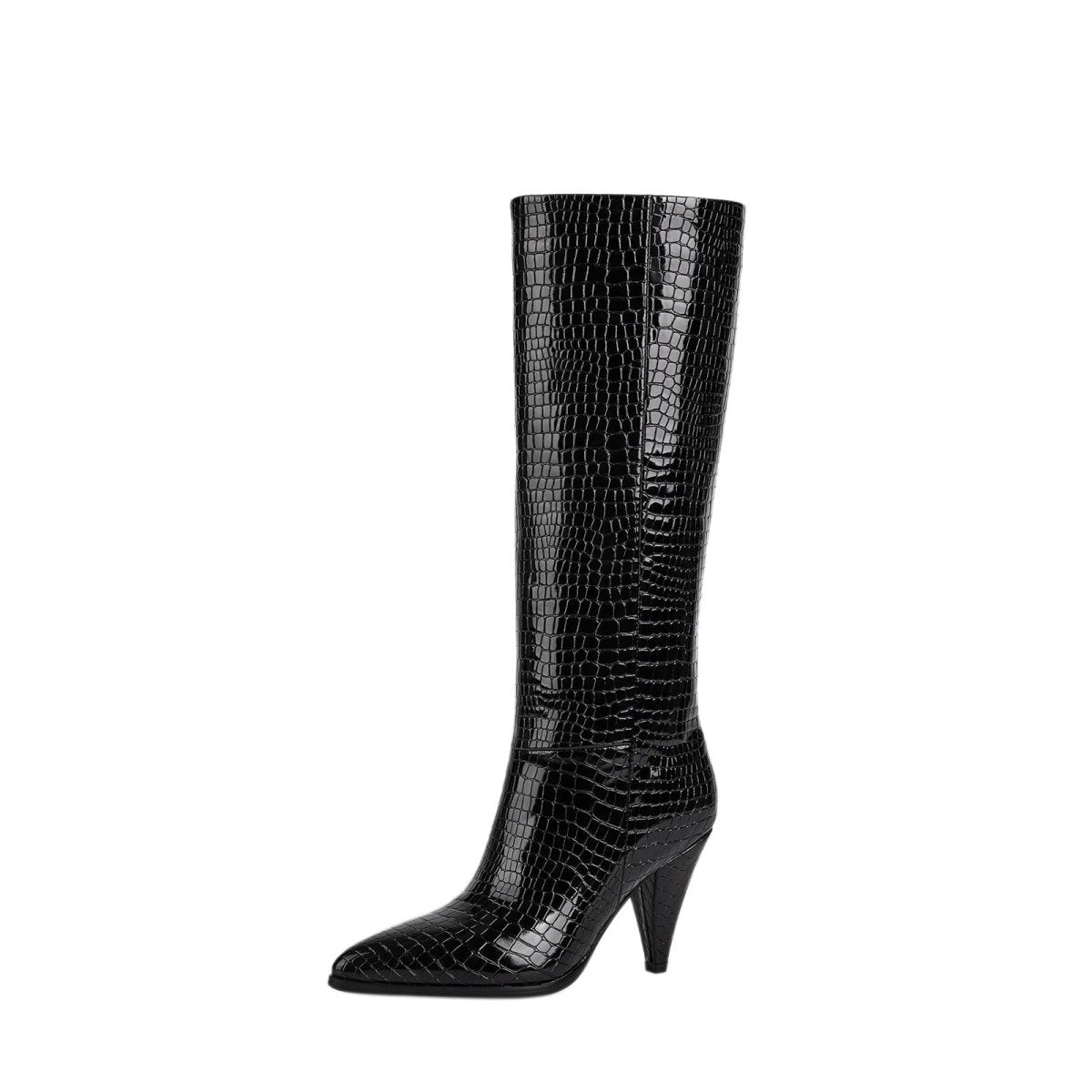 Sleek Textured Black Knee High Boots