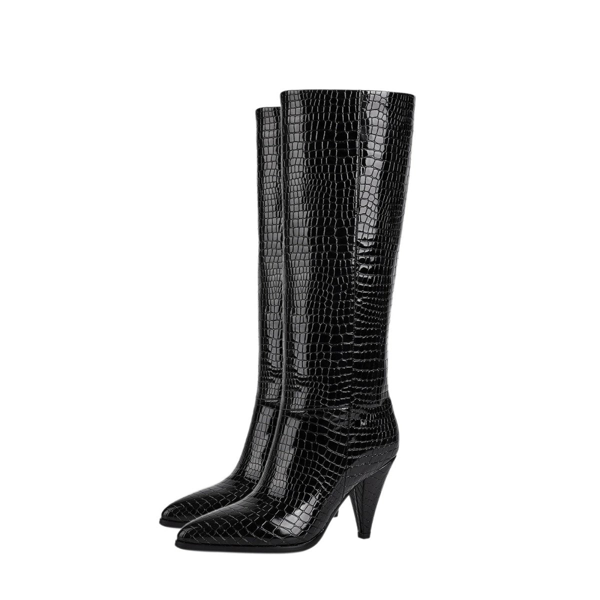 Sleek Textured Black Knee High Boots