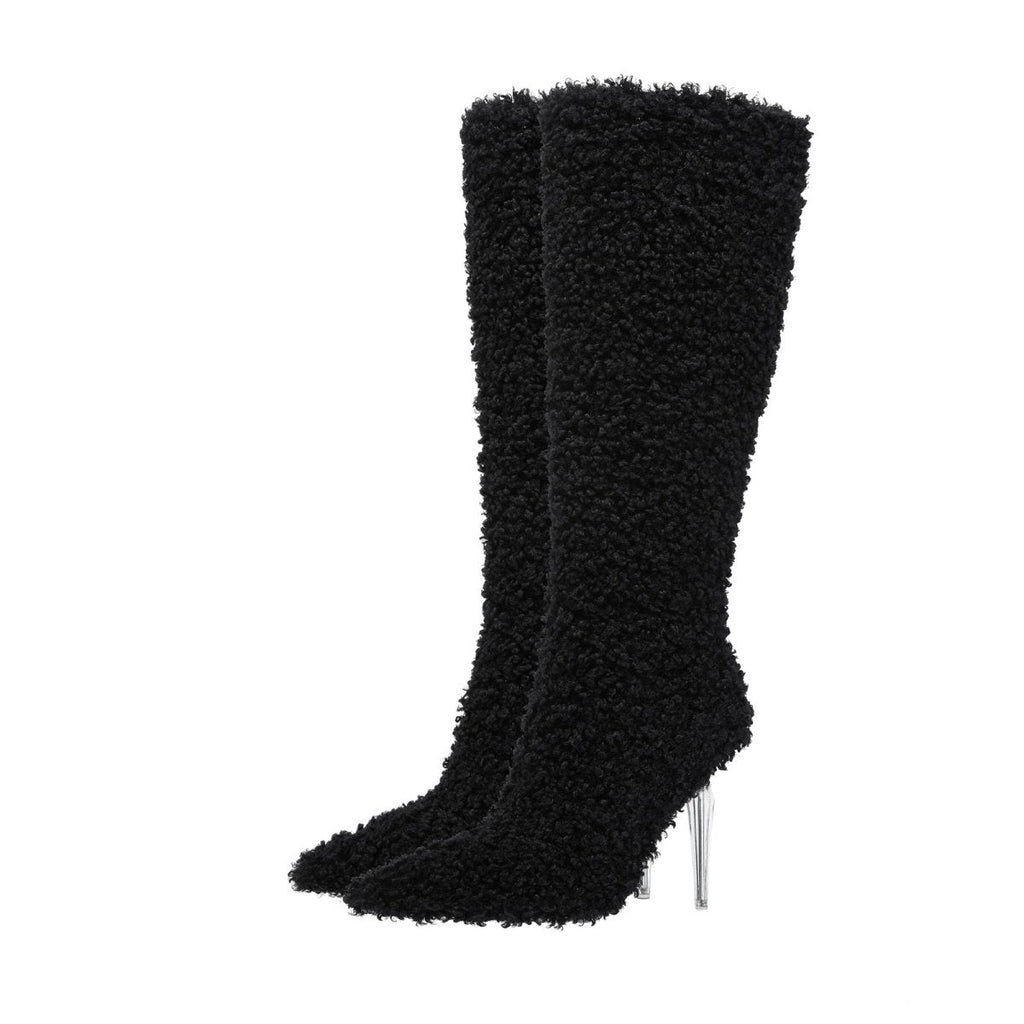 Wooly Pointed Toe Knee High Boots