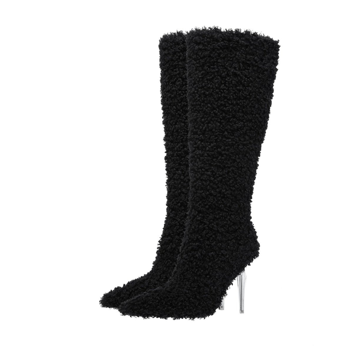 Wooly Pointed Toe Knee High Boots