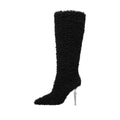 Wooly Pointed Toe Knee High Boots