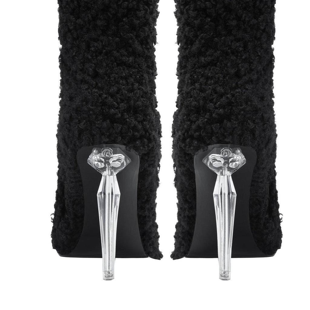 Wooly Pointed Toe Knee High Boots