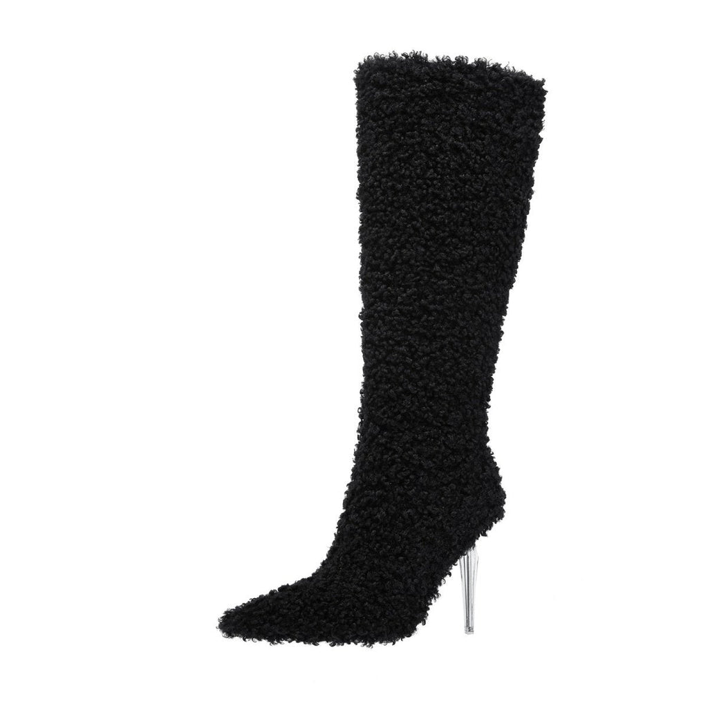 Wooly Pointed Toe Knee High Boots